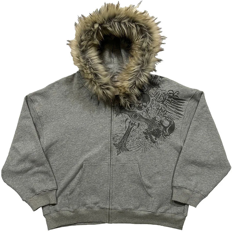 Bluza na zamek z futerkiem przy kapturze Zeus