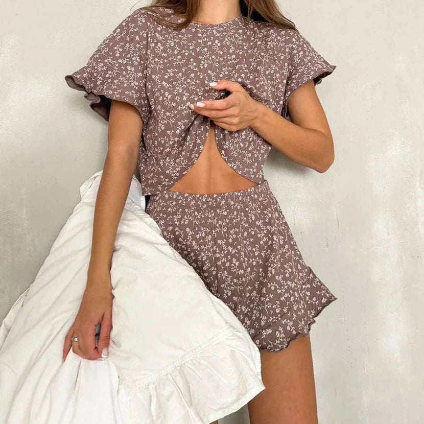 Dwuczęściowa piżama w kwiatki-Helthfit.pl