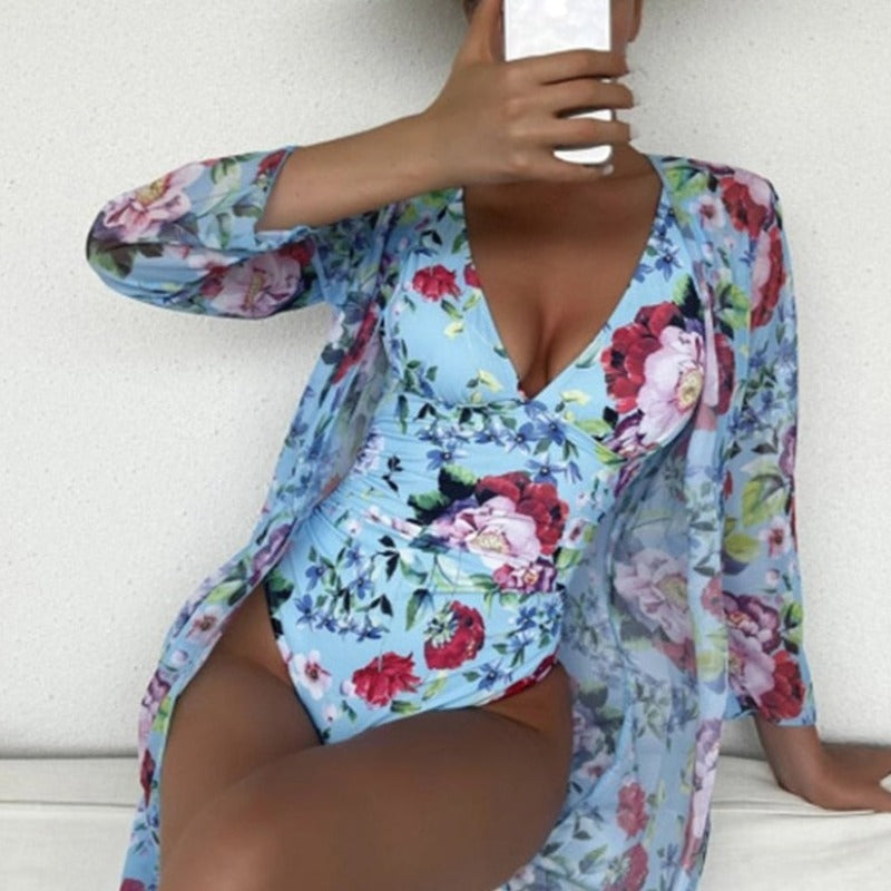 Jednoczęściowy strój kąpielowy w kwiaty + kimono plażowe gratis Erato-Helthfit.pl