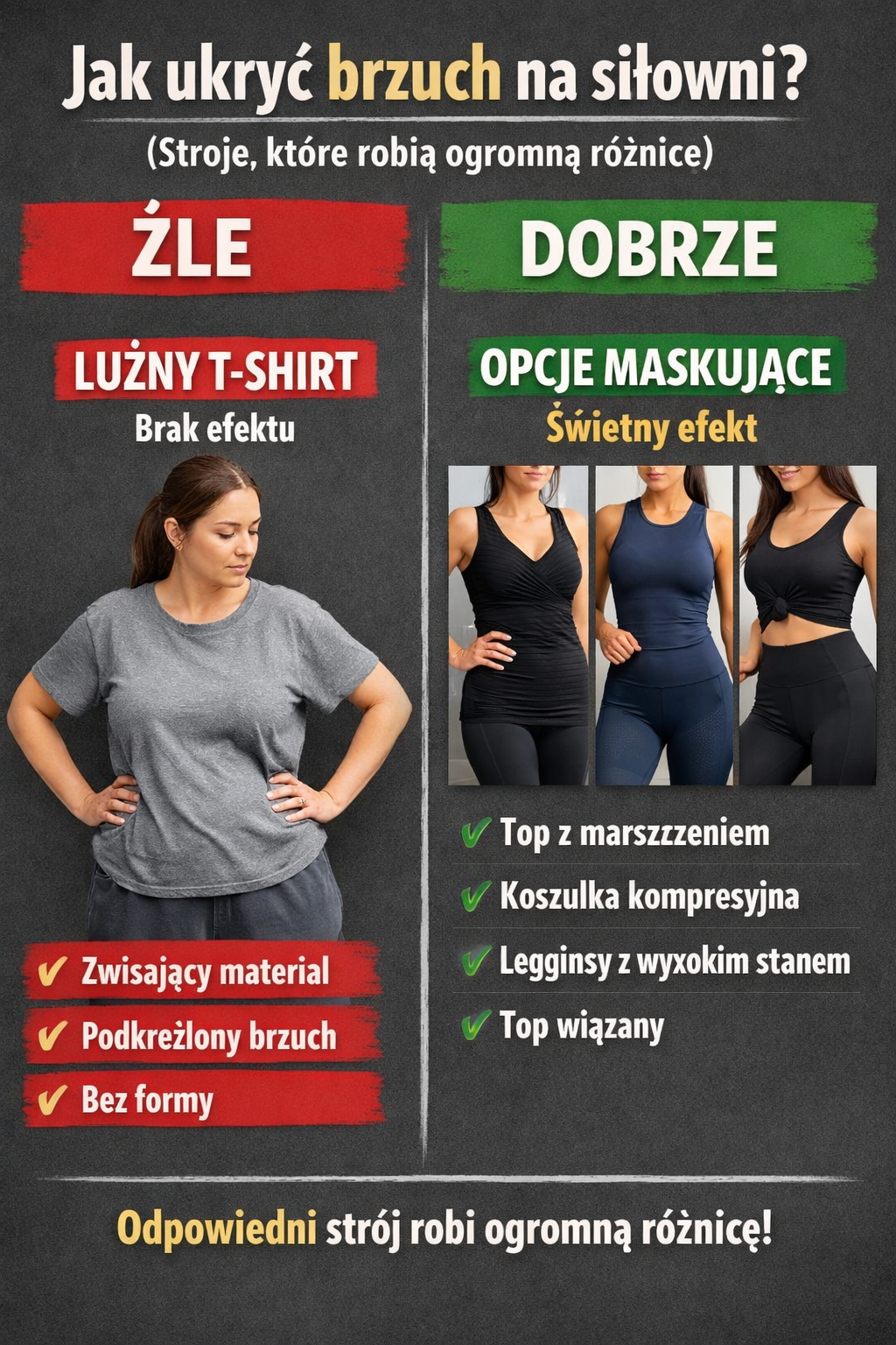 Jak ukryć brzuch na siłowni? (stroje, które robią ogromną różnicę)