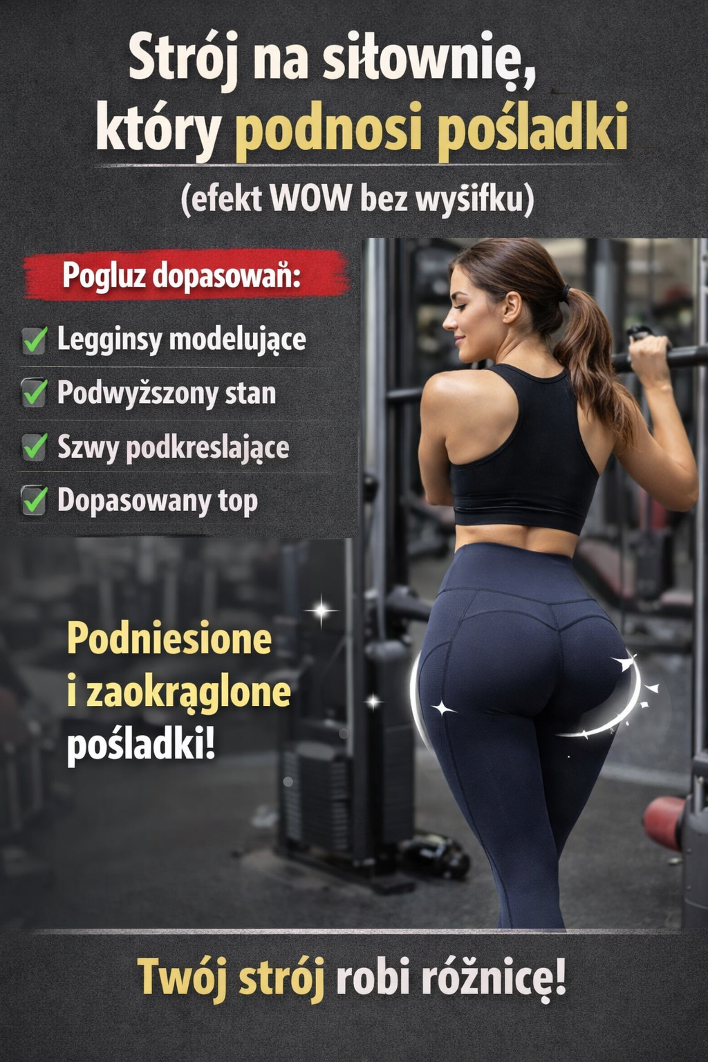 Strój na siłownię, który podnosi pośladki (efekt WOW bez wysiłku)