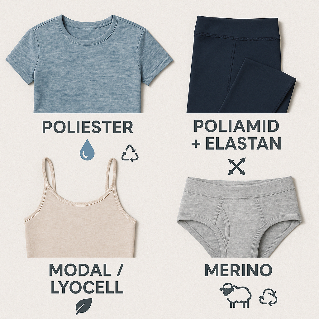 Materiały w odzieży sportowej od A do Z: poliester, poliamid, elastan, modal, merino i recykling