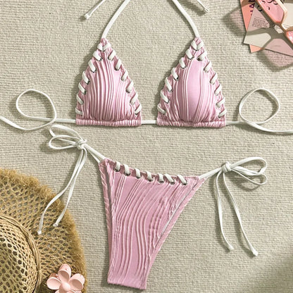 Kostium kąpielowy bikini z ozdobnymi sznureczkami Zefir