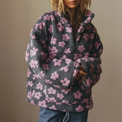 Piękna polarowa ciepła bluza oversize w kwiatki Zefir