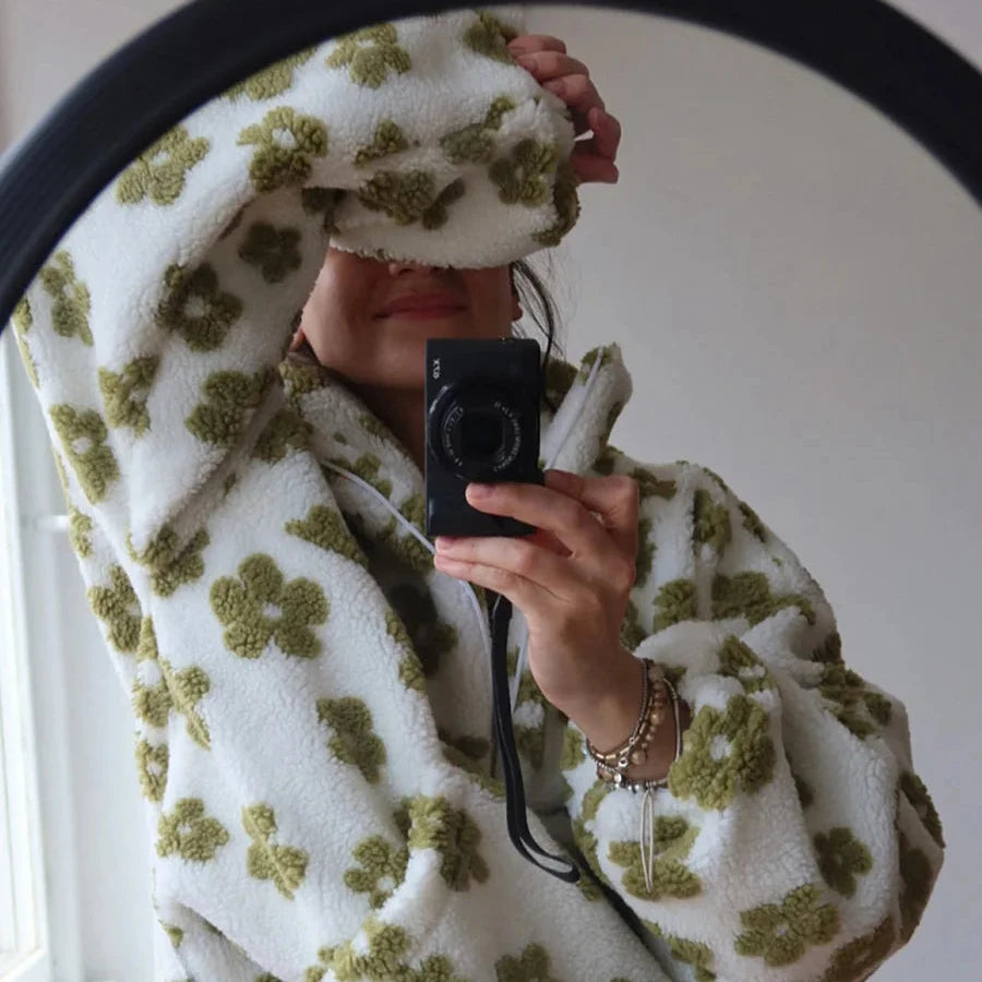 Piękna polarowa ciepła bluza oversize w kwiatki Zefir
