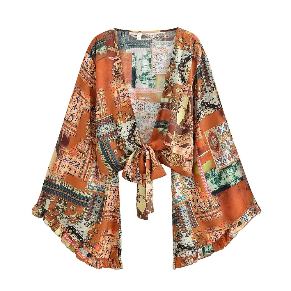 Krótkie kimono plażowe z szerokimi rękawami Dionizos-helthfit.pl