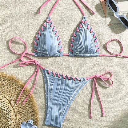 Kostium kąpielowy bikini z ozdobnymi sznureczkami Zefir