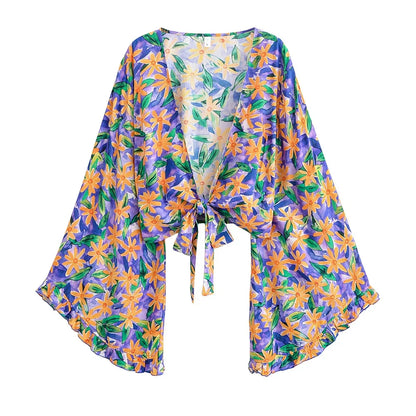 Krótkie kimono plażowe z szerokimi rękawami Dionizos-helthfit.pl