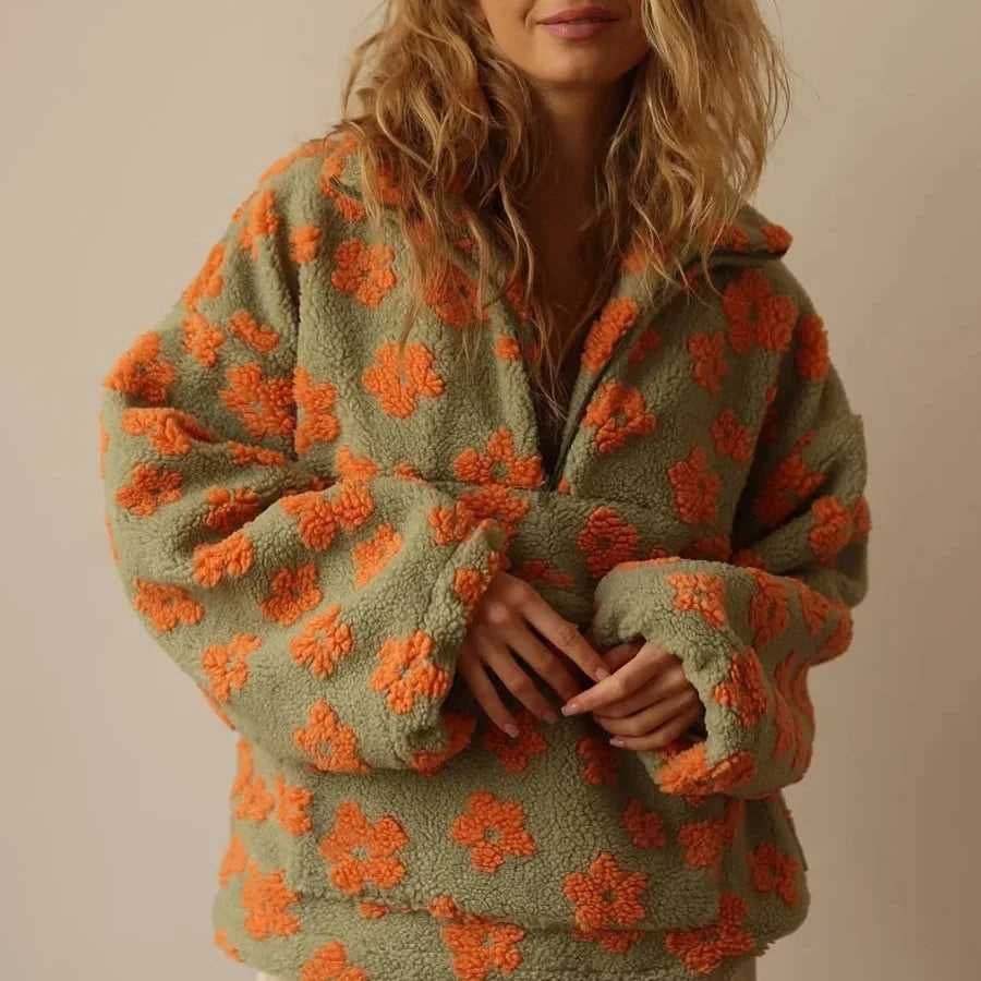 Piękna polarowa ciepła bluza oversize w kwiatki Zefir
