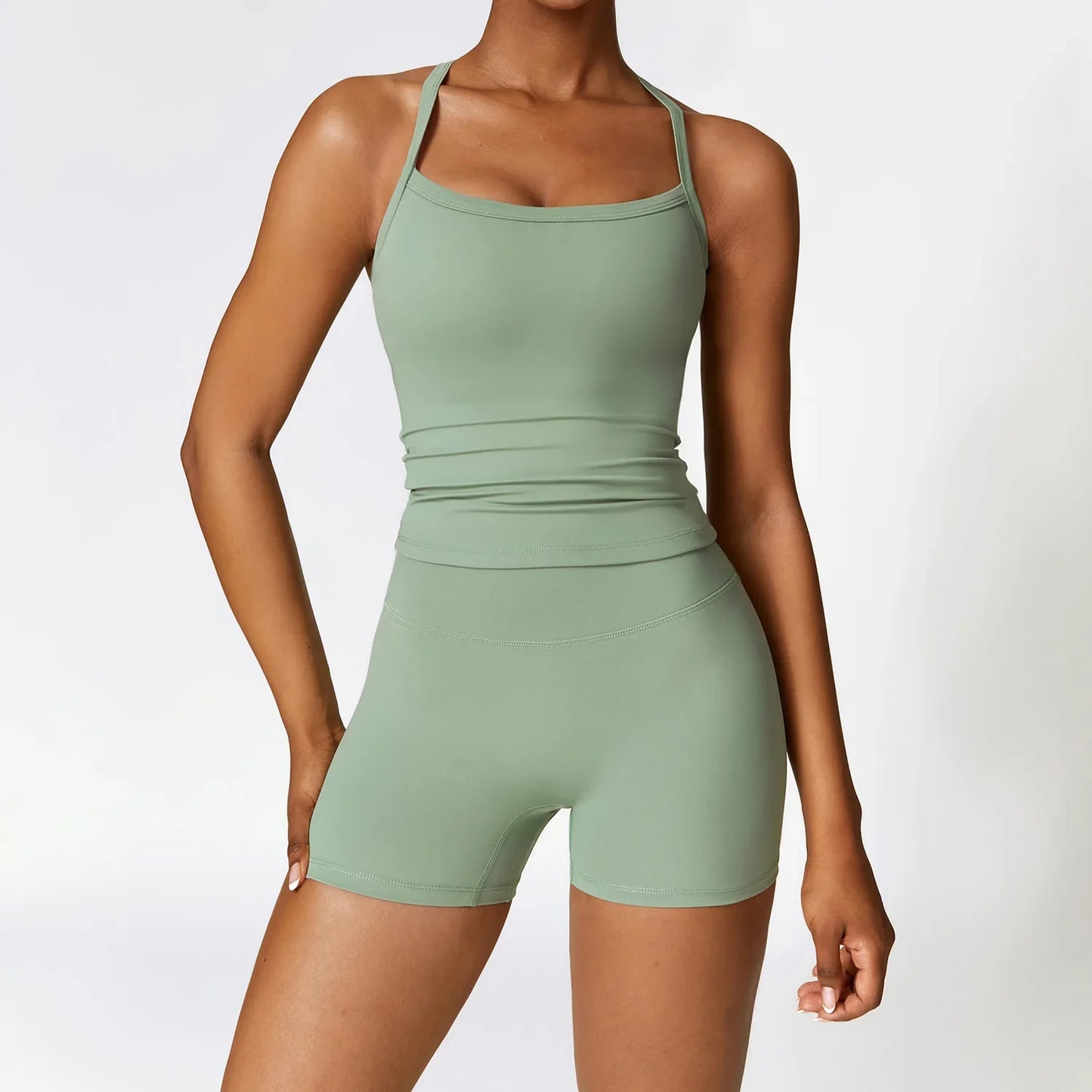 Komplet odzieży domowej krótkie legginsy + top na ramiączkach Persefona-helthfit.pl