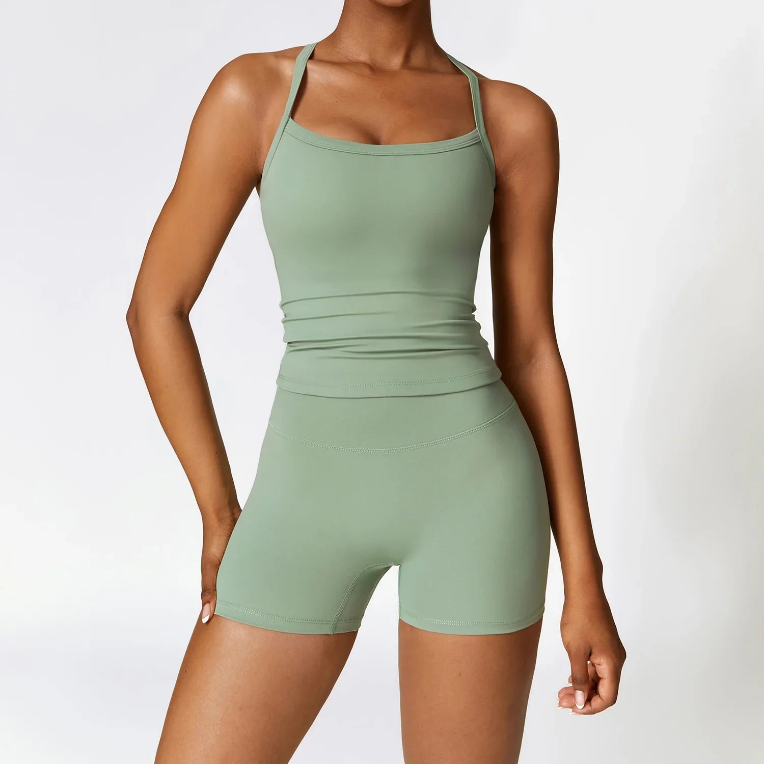 Komplet odzieży domowej krótkie legginsy + top na ramiączkach Persefona-helthfit.pl