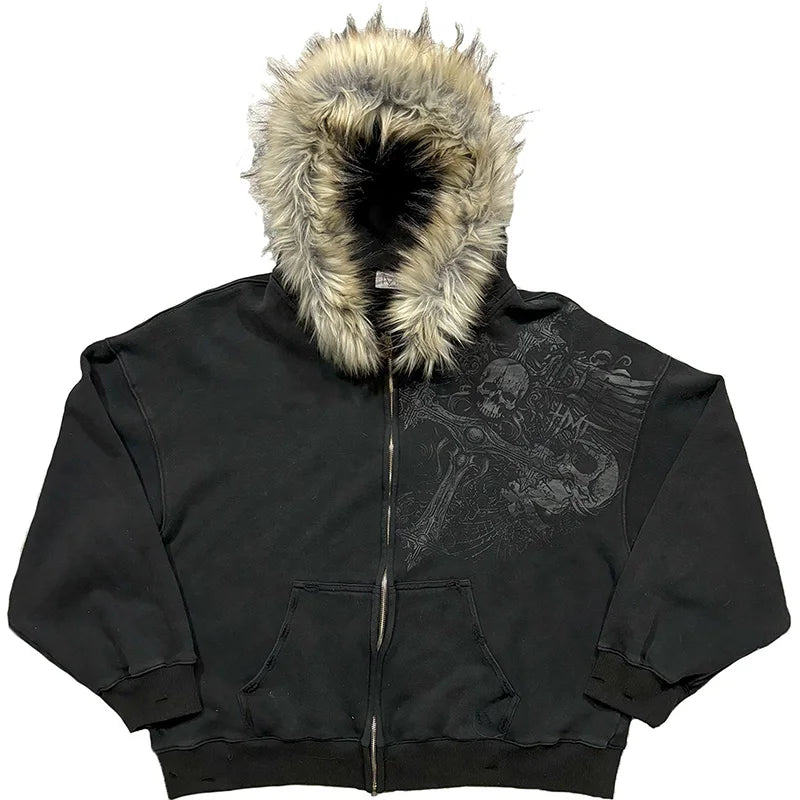 Bluza na zamek z futerkiem przy kapturze Zeus