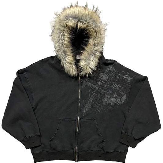 Bluza na zamek z futerkiem przy kapturze Zeus