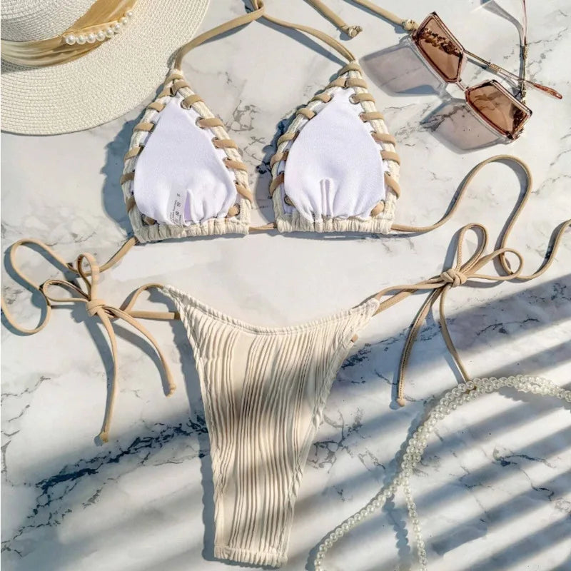 Kostium kąpielowy bikini z ozdobnymi sznureczkami Zefir-helthfit.pl