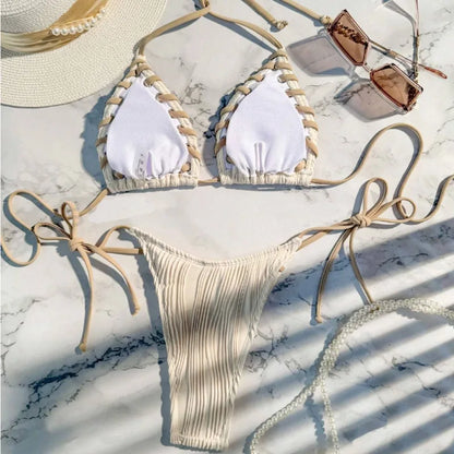 Kostium kąpielowy bikini z ozdobnymi sznureczkami Zefir-helthfit.pl