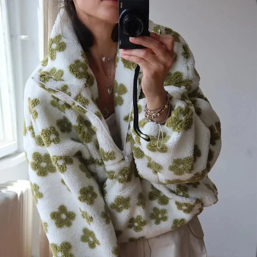 Piękna polarowa ciepła bluza oversize w kwiatki Zefir